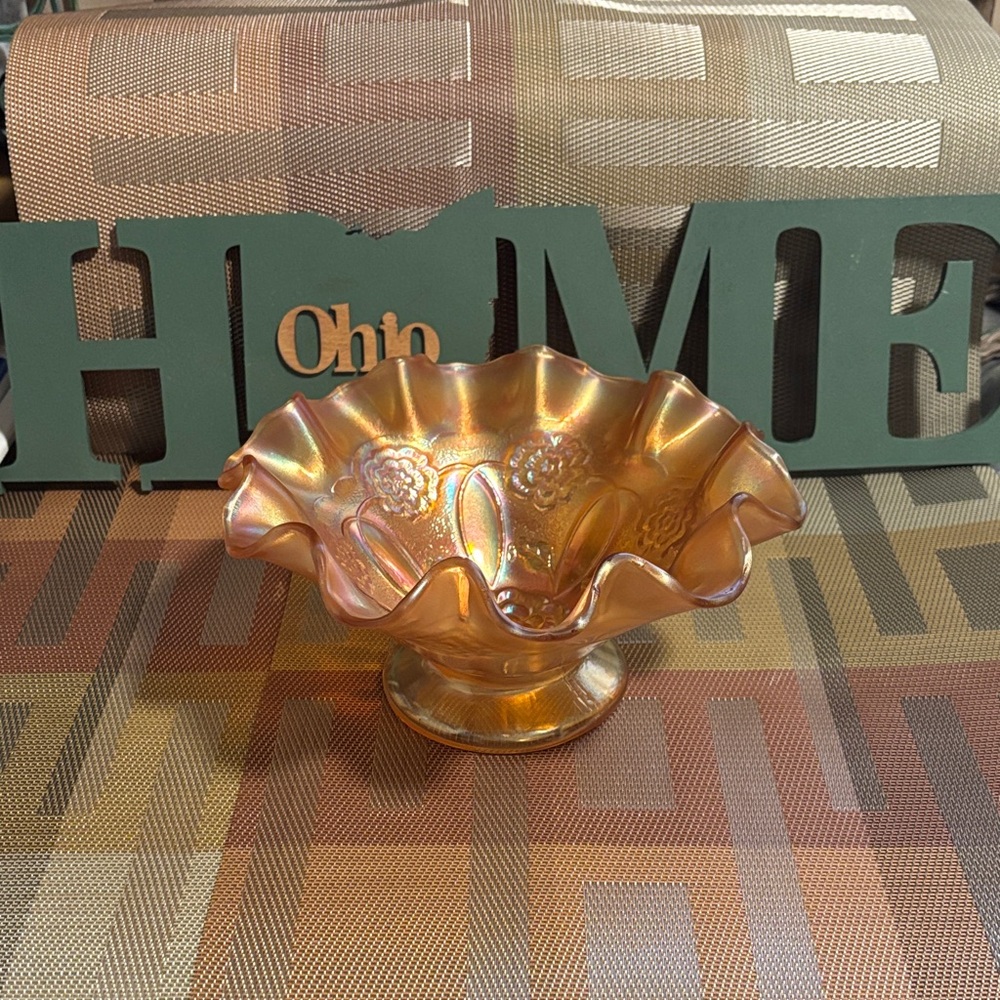 Vintage Fenton Marigold Carnival Glass Iridescent Ruffled Glass Bowl